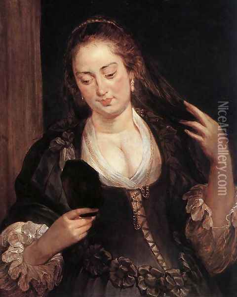 Woman with a Mirror c. 1640 Oil Painting - Peter Paul Rubens