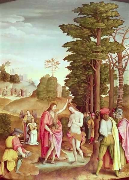 Baptism of Christ Oil Painting - Francesco Ubertini Bacchiacca II