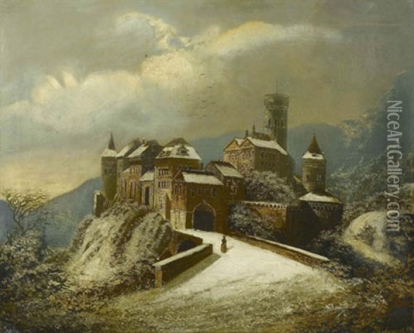 Hochburg Im Winter Oil Painting - Johann Wilhelm Jankowski