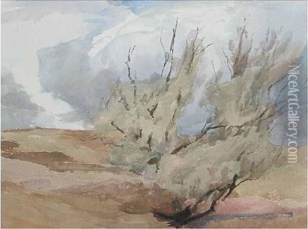 Tree In A Landscape Oil Painting - Archibald Knox