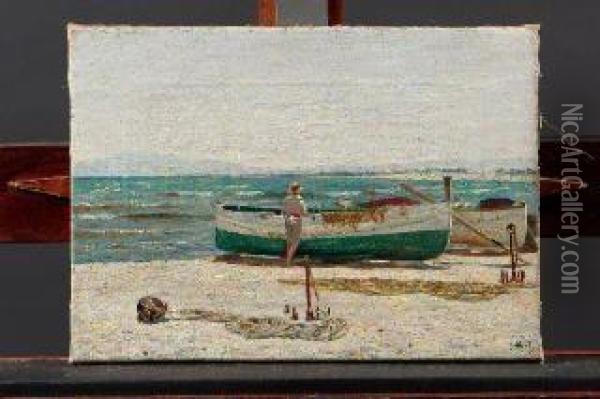 Barche Con Pescatore Oil Painting - Salvador Abril y Blasco