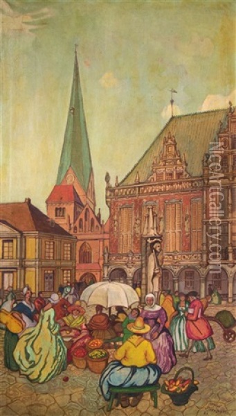 Markt Vor Dem Bremer Rathaus Oil Painting - Theodor Herrmann