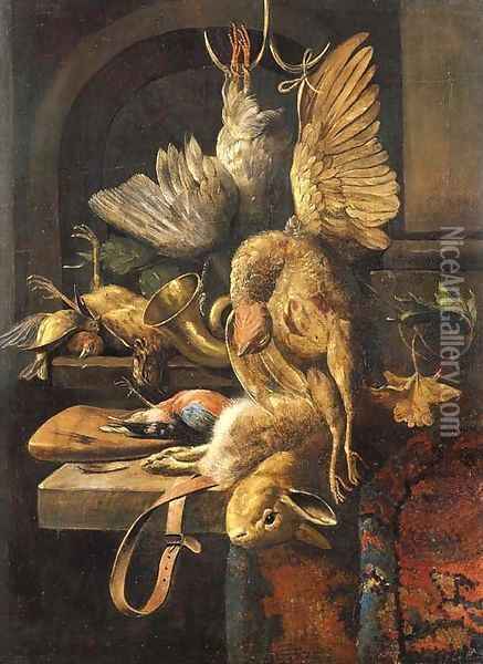 A dead pheasant and a dead pigeon Oil Painting - Jan Weenix