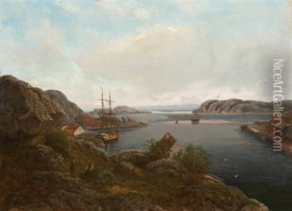 En Uthavn I Skjaergarden Oil Painting - Johan Fredrik Eckersberg