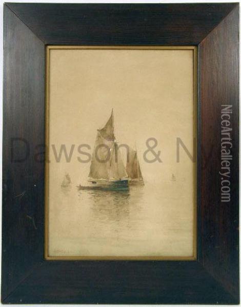 A Watercolor Of Sailboats Oil Painting - Hartwell Leon Woodcock