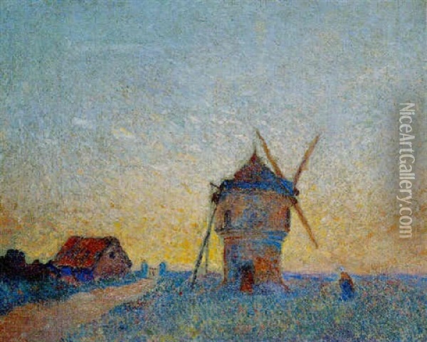 Silhouette Pres D'un Moulin En Bretagne Oil Painting - Ferdinand du Puigaudeau