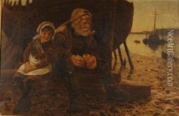 An Elderly Fisherman And A Young Girl Oil Painting - Buckley Ousey