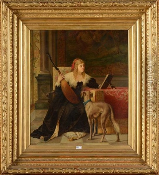 Jeune Fille A La Mandoline Et Son Chien Oil Painting - Theodore Reh