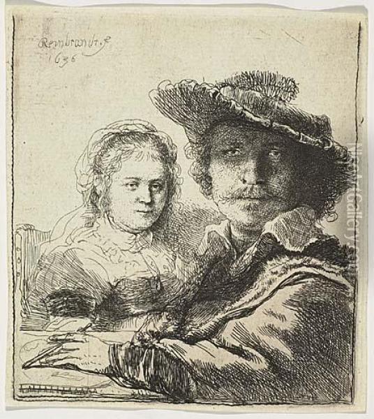 Self-portrait With Saskia<</b> Oil Painting - Rembrandt Van Rijn