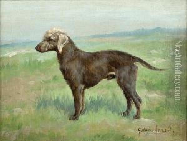 A Bedlington Terrier In A Landscape Oil Painting - Gustav Muss-Arnolt