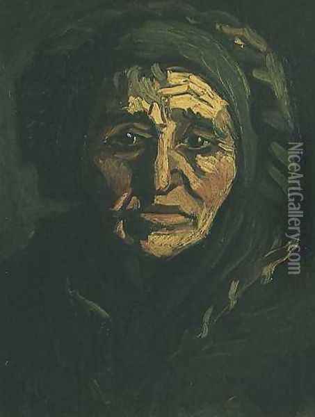Head Of A Peasant Woman With Greenish Lace Cap Oil Painting - Vincent Van Gogh