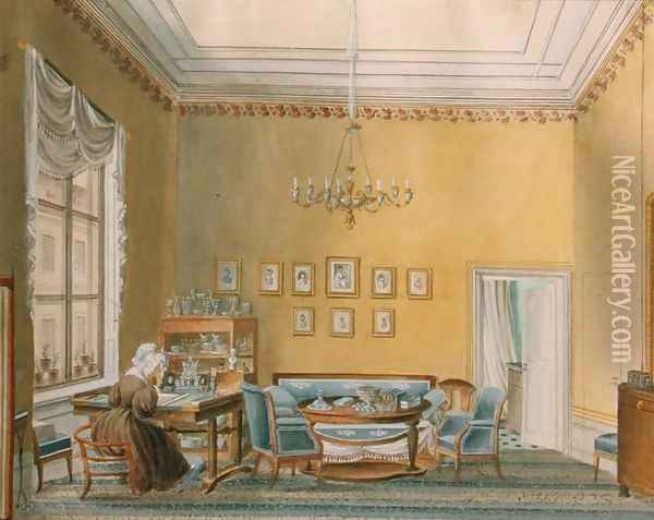Interior of Boratynskys House in Moscow, 1830s Oil Painting - Anonymous Artist