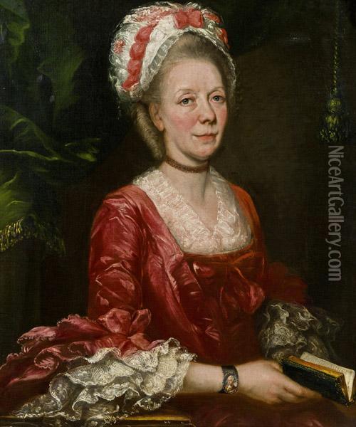 Portrat Einer Dame Mit Buch Und Bildnisarmband Oil Painting - Johann Georg Weikert