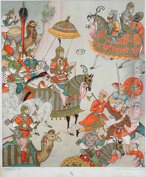 Emperor Babur (r.1526-30) at the head of his army, after a sixteenth century Mughal miniature Oil Painting - Charpentier