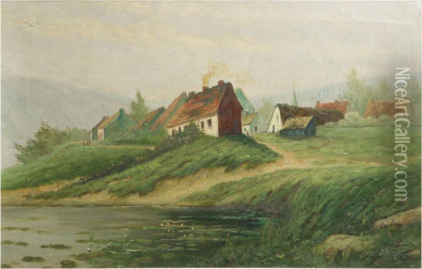 Hilly Landscape With Village Near The Water Oil Painting - Franz De Vadder