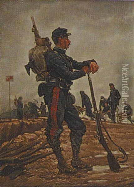 Portrait Of A Soldier In The Field Oil Painting - Alphonse Marie de Neuville