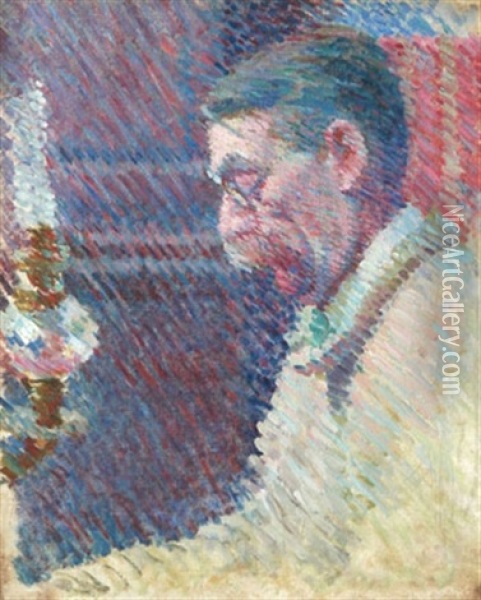 Portrait D'emile Verhaeren Divisionniste Oil Painting - Louis Hayet