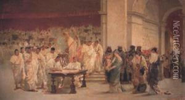 Tribute To Caesar Oil Painting - Giuseppe Sciuti