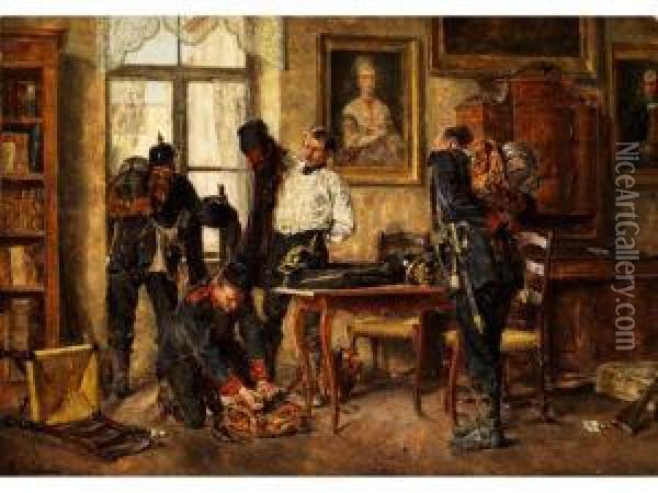 Soldaten Beim Ausbruch Aus Einemprivatquatier Oil Painting - Carl Seiler