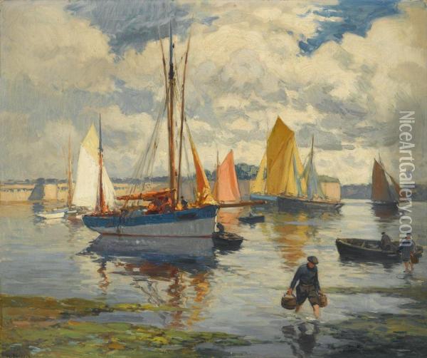 Bringing In The Catch Oil Painting - Henri Alphonse Barnoin
