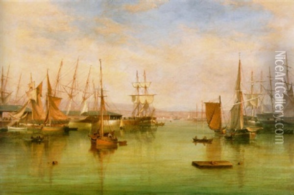 Shipping Inside The West Harbour, Greenock Oil Painting - William Clark