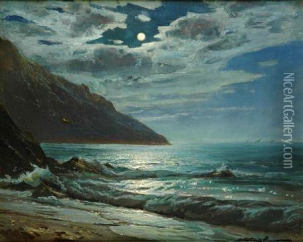 Constantin Aleksandrovich Westchiloff Russian, -moonlit Shore Oil Painting - Constantin Alexandr. Westchiloff