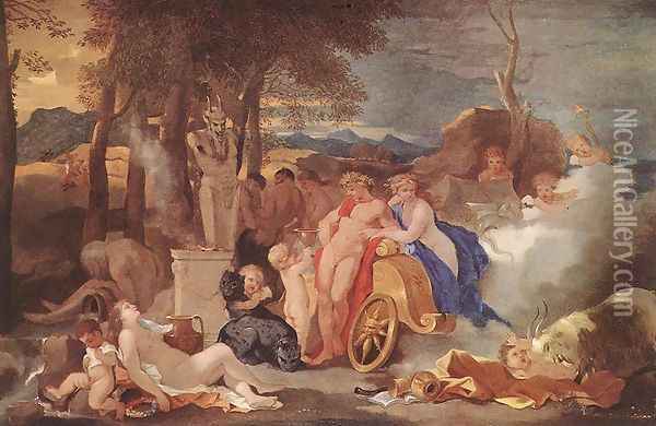 Bacchus and Ceres with Nymphs and Satyrs 1640-60 Oil Painting - Sebastien Bourdon