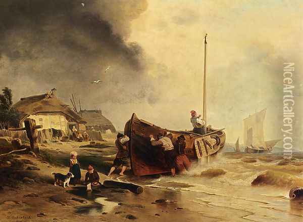 A Fishingboat On The Beach Oil Painting - Andreas Achenbach