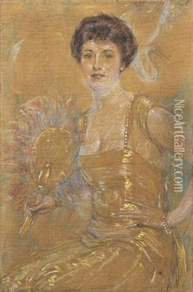 Lady With Fan Oil Painting - Robert Reid