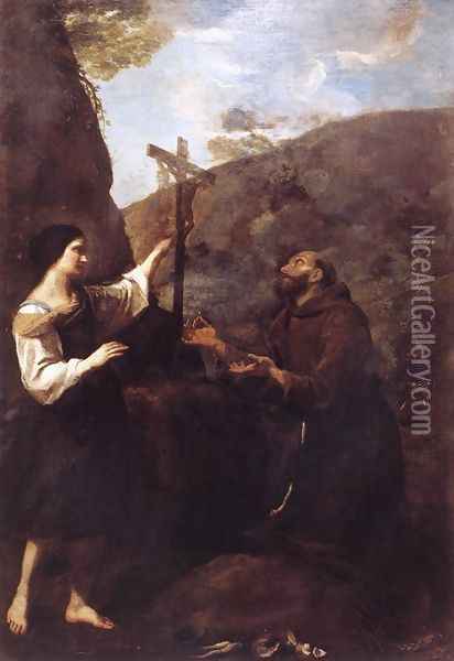 St Francis And Brother Leo Meditating On Death Oil Painting - Diego De Astor