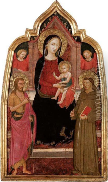 Madonna In Trono Col Bambino, Sangiovanni Battista, San Francesco E Due Angeli Oil Painting - Baldese Pseudo
