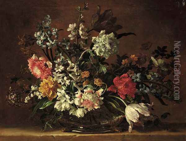 Still-Life of Flowers Oil Painting - Jean-Baptiste Monnoyer
