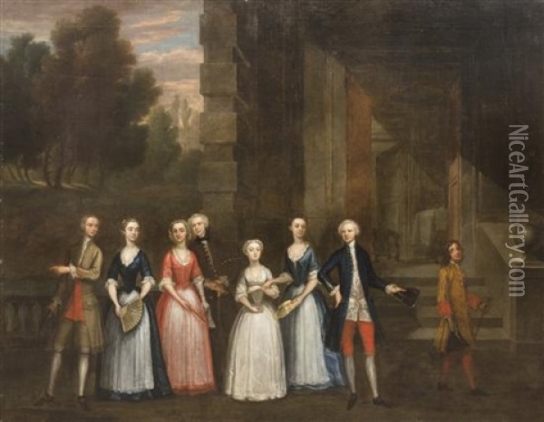 The Fredrick Family, Standing On The Terrace Of A Country House Oil Painting - Charles Philips