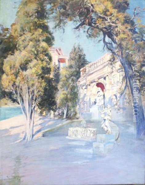 Villa Du Barron De Carracal A La Croisette (cannes) Oil Painting - Raymond Allegre