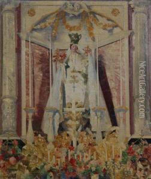 Altaargezicht Bij De Viering Van Maria Oil Painting - Maurice Langaskens