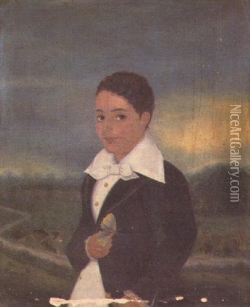 Creole Boy With Butterfly Oil Painting - John Bradley Hudson