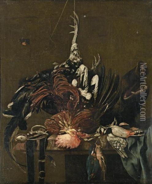 Nature Morte Au Coq Et Aux Oiseaux Oil Painting - Nicolaes Van Gelder