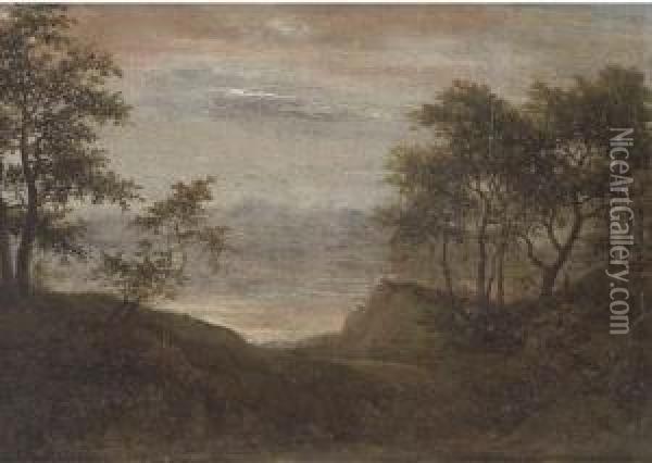A Wooded Landscape With A Path Oil Painting - Cornelis Hendricksz. The Younger Vroom