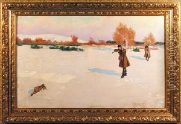 Polowanie Na Zajaca, 1913 R. (?) Oil Painting - Stanislaus Sawiczewski