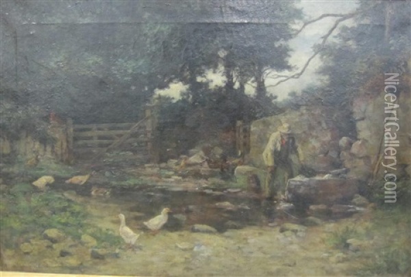 A Shady Corner On A Dartmoor Farm Oil Painting - Alexander Carruthers Gould