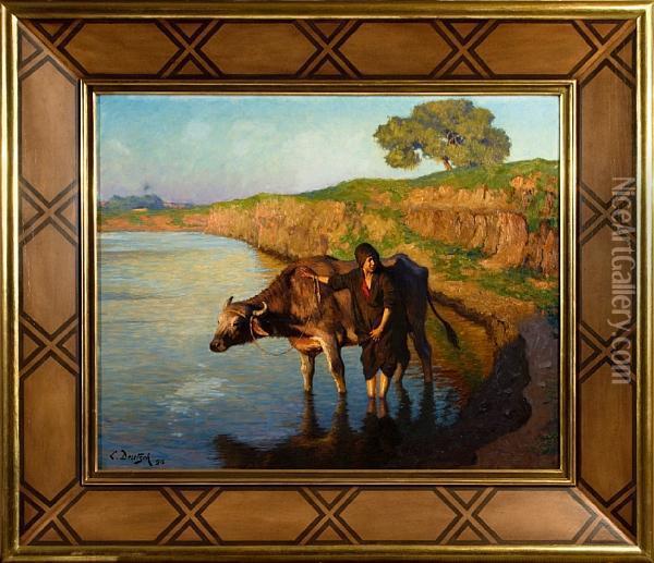 The Northern Savanna Nile Buffalo Oil Painting - Ludwig Deutsch