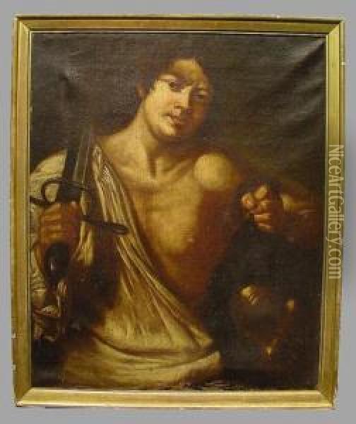 David With The Head Of Goliath Oil Painting - Giovanni Battista Caracciolo