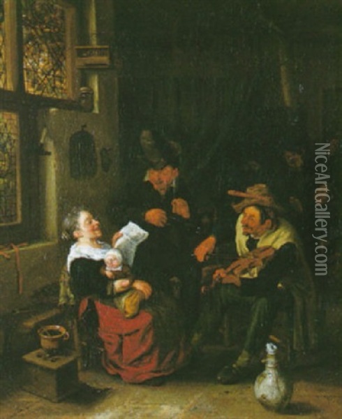 La Lecon De Chant Oil Painting - Cornelis Dusart