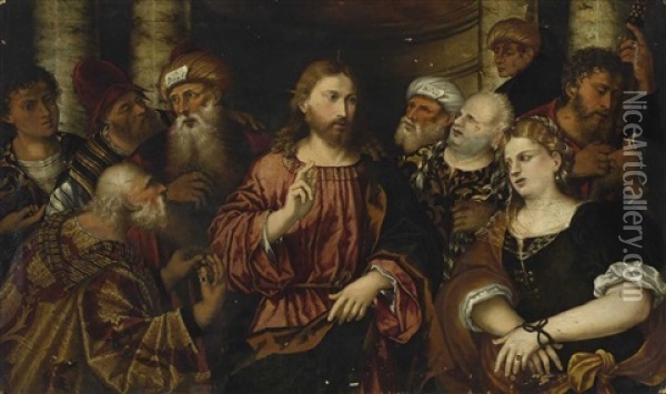Christus Und Die Ehebrecherin Oil Painting - Rocco Marconi