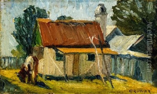 Cottage Oil Painting - Elioth Gruner