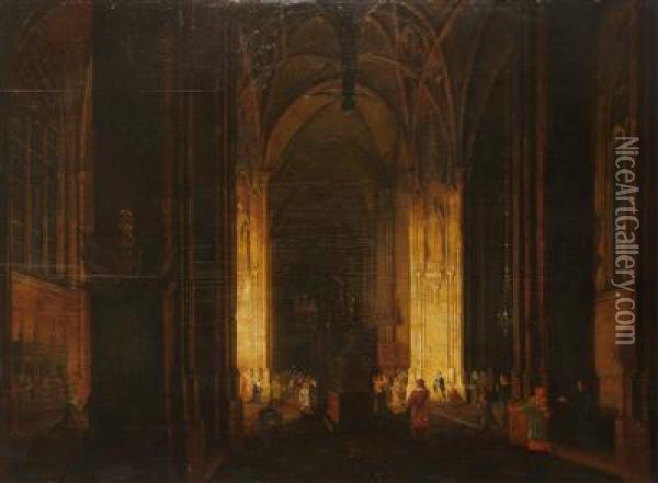 An Interior Of A Gothic Church Oil Painting - Kohl Ludvik