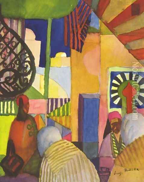 In The Bazar Oil Painting - August Macke