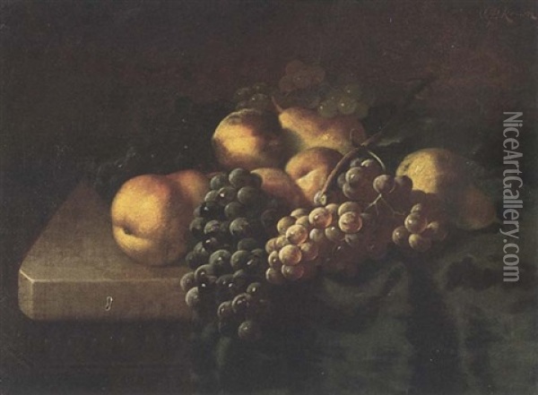 Still Life With Grapes, Peaches And Pears Oil Painting - Carducius Plantagenet Ream