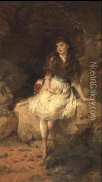Lady Edith Amelia Ward, Daughter Of The 1st Earl Of Dudley Oil Painting - George Elgar Hicks