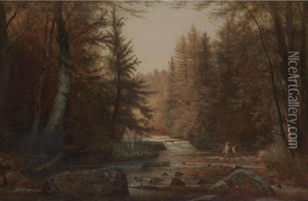 Wooded Landscape Oil Painting - Thomas Worthington Whittredge